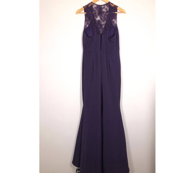 JS Collection Eggplant Ottoman Gown V-neckline Sleeveless Lace Maxi 10 - Picture 6 of 16